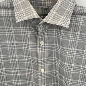 Michael Kors Mens XL 17 34/35 Gray Plaid Long Sleeve Button-Up Shirt Regular Fit
